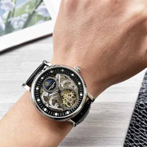 Patek Philippe Men's Skeleton Automatic Watch Leather Strap