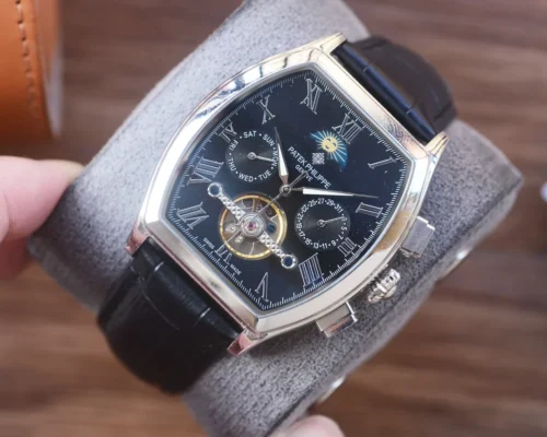 Patek Philippe Men's Tonneau Case Automatic Watch Leather Strap SKU PATEK0027
