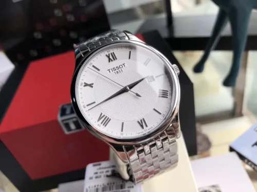 Tissot Tradition T063 White Dial Watch 42mm Leather Strap